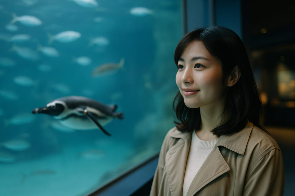 海響館（しものせき水族館）でゆっくり楽しむ女性
