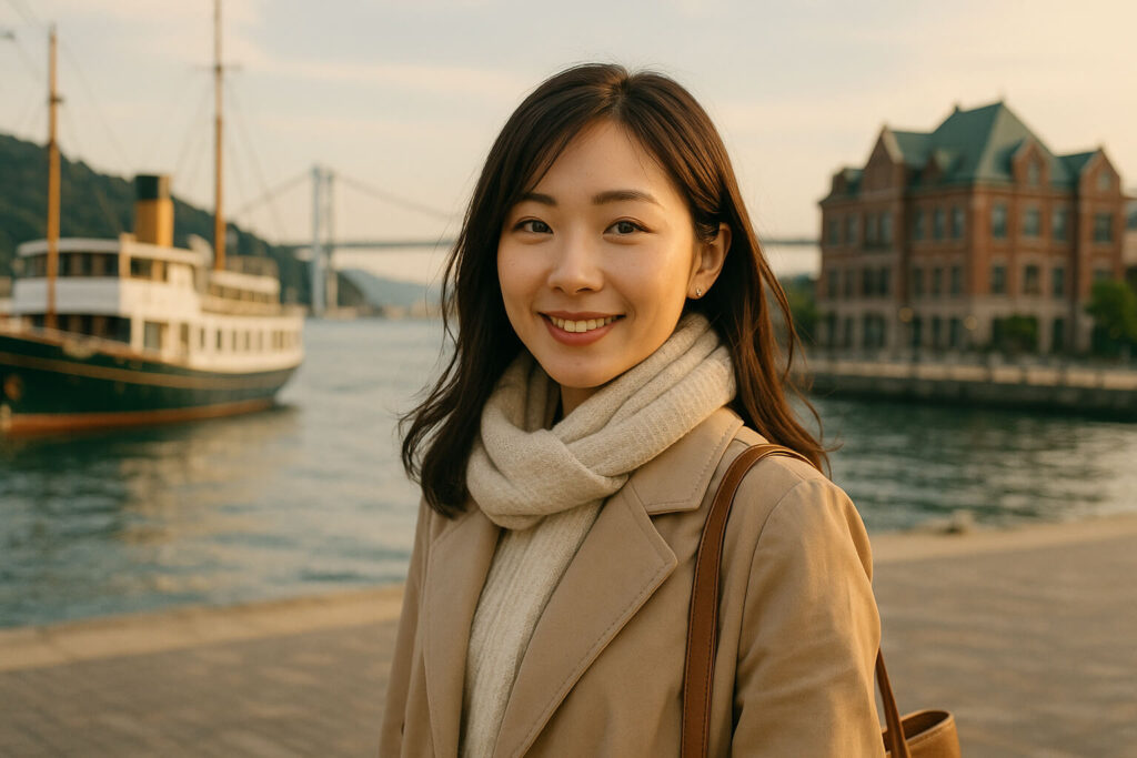 門司港レトロも楽しむ女性