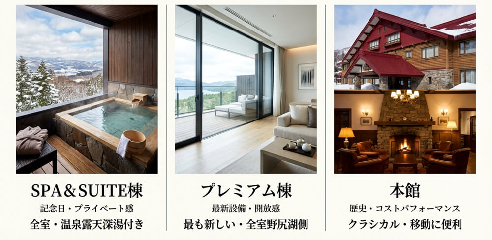 SPA & SUITE棟 127号室とプレミアム棟と本館