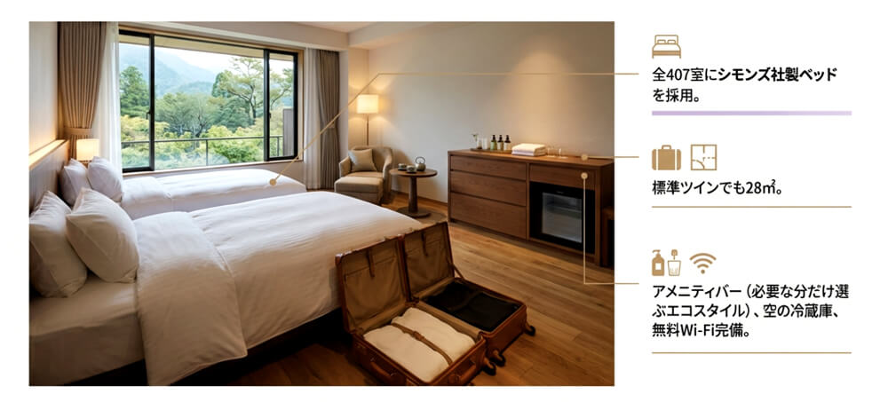 落ち着いた雰囲気のツインルームの画像