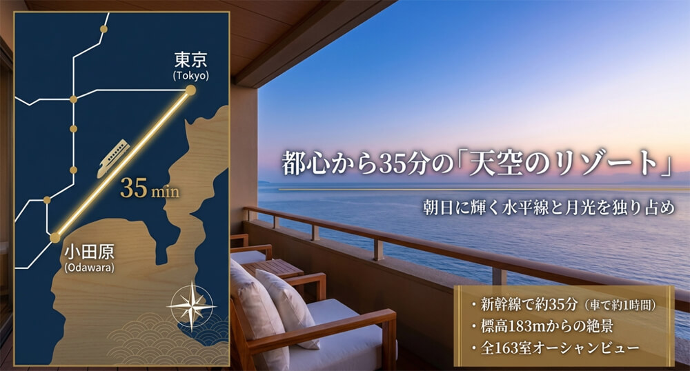 ヒルトン小田原リゾート&スパは都心からの時間を解説した画像